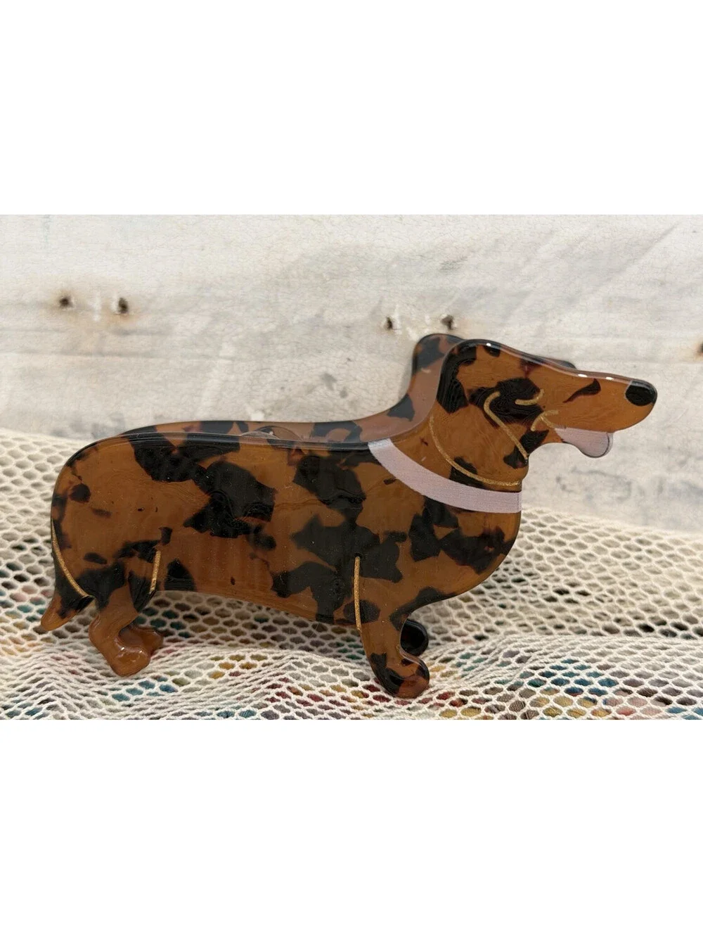 Dachshund Tortoiseshell Brown Hair Acrylic Claw Clip DOG PUPPY ADORABLE